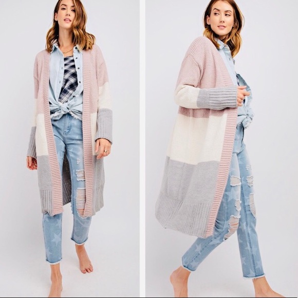 Sweaters - Chenille Boyfriend Longline Colorblock Cardigan